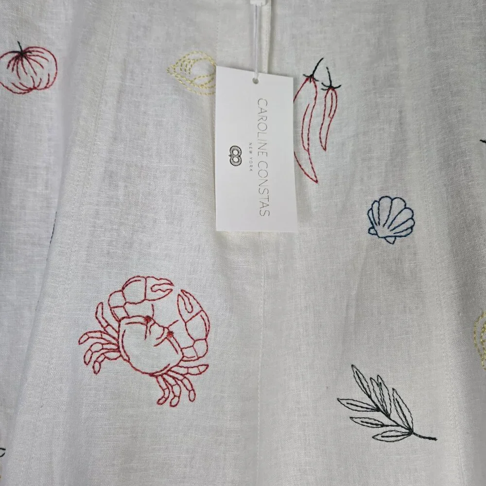 Caroline Constas Embroidered Off White Linen Blend Skirt 4 Maxi Length NEW - Picture 6 of 12